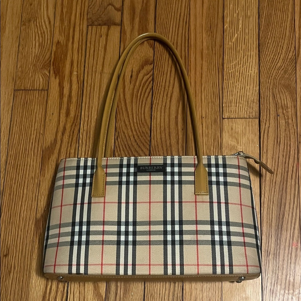 Burberry Beige and Black Plaid Shoulder Bag